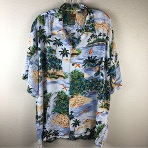 Pineapple Connection Best Brand Men's Hawaiian Camp Shirt Island Scene Size XL